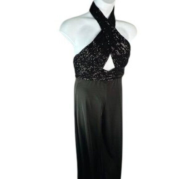 Mac Duggal Sequin Bodice Halter Wide Leg Formal Jumpsuit Open Back Size 6 NWT - Picture 5 of 13